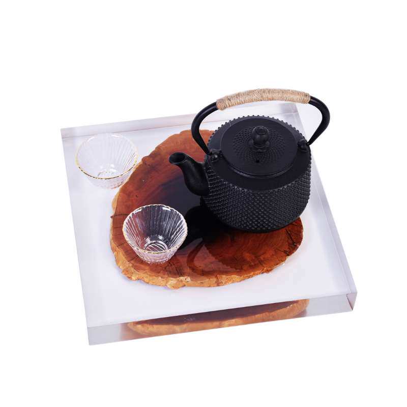 现代中式创意亚克力实木方盘轻奢茶具搭配装饰品样板房售楼部摆件