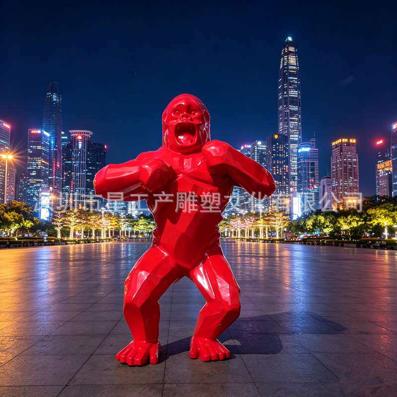 玻璃钢几何切面大猩猩雕塑红色潮流网红摆件商场户外美陈景观装置