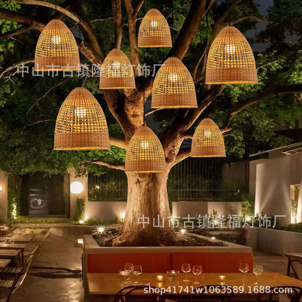 竹编吊灯户外防水庭院花园别墅露台民宿小院露营餐厅室外防水吊灯