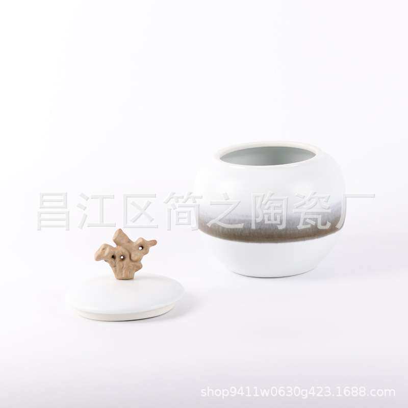 现代新中式陶瓷彩绘储物罐摆件 创意家居电视柜玄关摆设 软装饰品