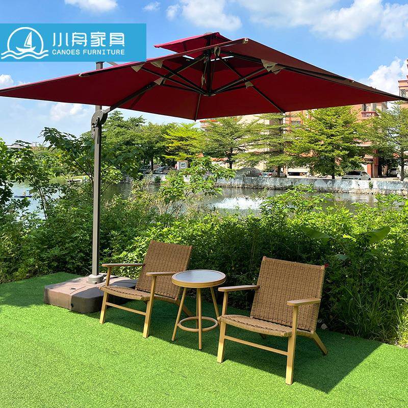 室外阳台仿木铝合金单人藤编桌椅户外花园庭院简约藤椅小茶几组合