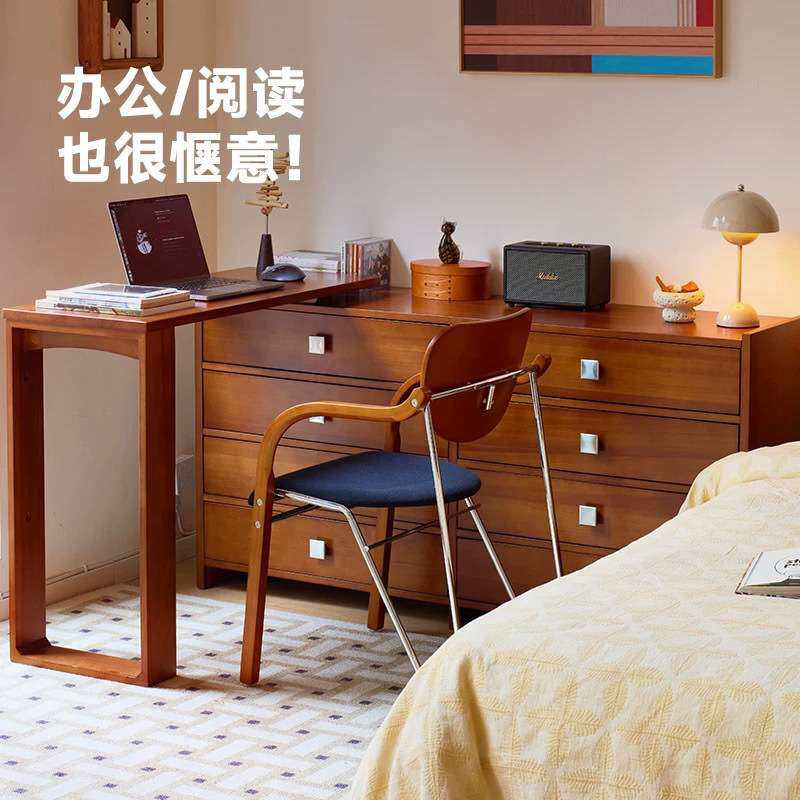 黄杨木梳妆台现代卧室简约斗柜一体化妆柜2024新款中式高级桌镜