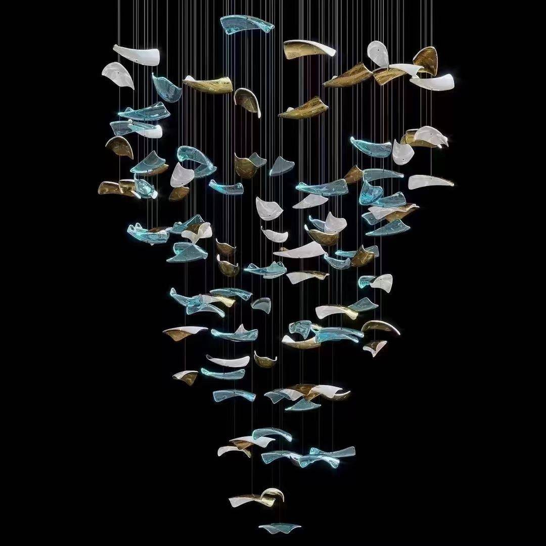 酒店大堂艺术吊灯多彩瓦片工程灯具宴会厅大厅装饰灯售楼部沙盘灯