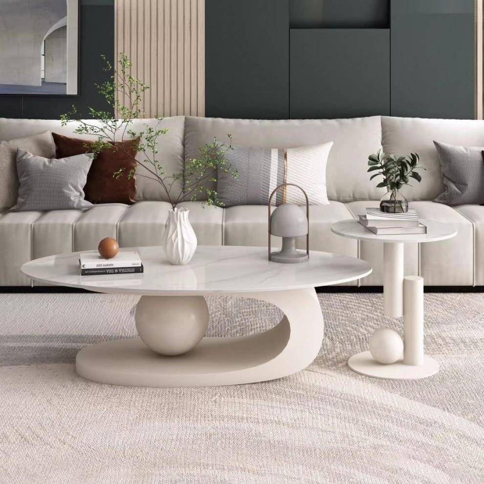 椭圆形岩板茶几简约小户型现代家用客厅茶桌组合意式轻奢子母茶几