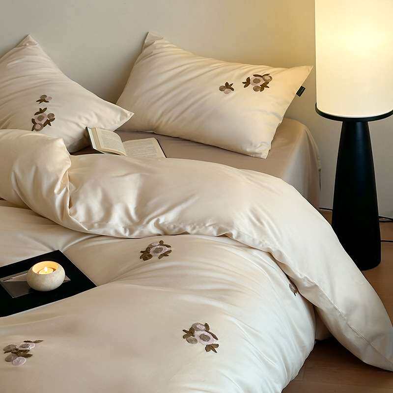 高档AB版100s全棉贡缎刺绣长绒棉毛巾绣四件套加厚纯棉被套床单