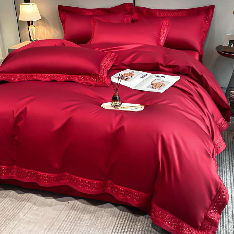 高端奢华140支长绒棉婚庆四件套全棉高支密提花纯棉贡缎被套床品3
