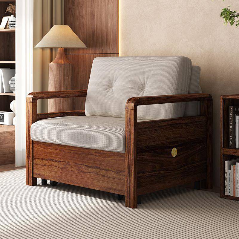 现货实木乌金木沙发床两用中式家用小户型客厅卧室书房单人沙发床