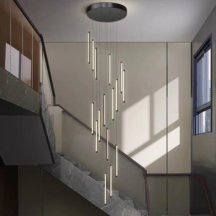 现代楼梯吊灯复式楼别墅长线多头新款挑空客厅旋转中空灯厂家直供