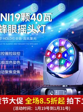 Mini19颗40瓦大蜂眼摇头灯光束灯婚庆酒吧舞台灯光四合一染色灯