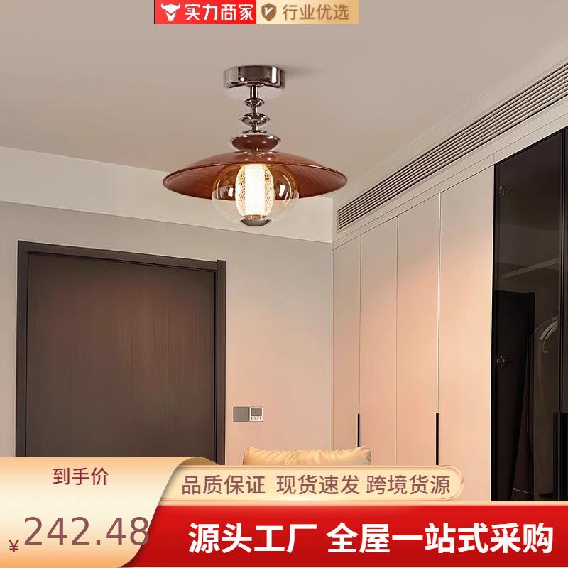 中古风吸顶灯创意法式复古卧室灯阳台灯艺术玻璃玄关过道走廊灯具