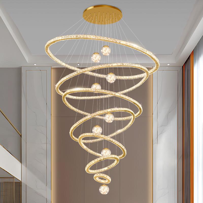 别墅挑空客厅吊灯复式楼大吊灯意式简约loft公寓轻奢楼中楼水晶灯