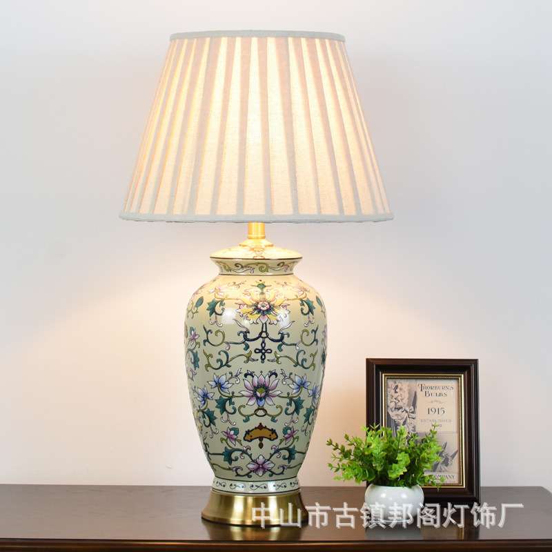 景德镇中式陶瓷台灯客厅卧室床头灯e27酒店样板房装饰台灯
