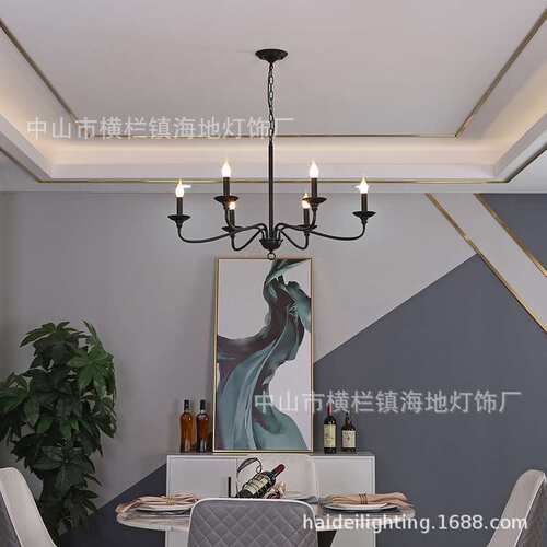 简约吊灯创意客厅卧室餐厅灯黑色铁艺蜡烛灯具 6头枝型吊灯家居灯
