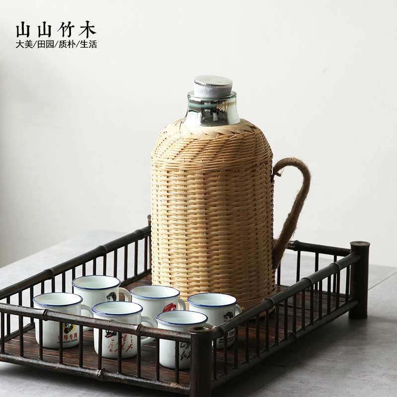 热水瓶家用手工竹编传统木塞热水壶茶室办公室保温瓶玻璃内胆水壶