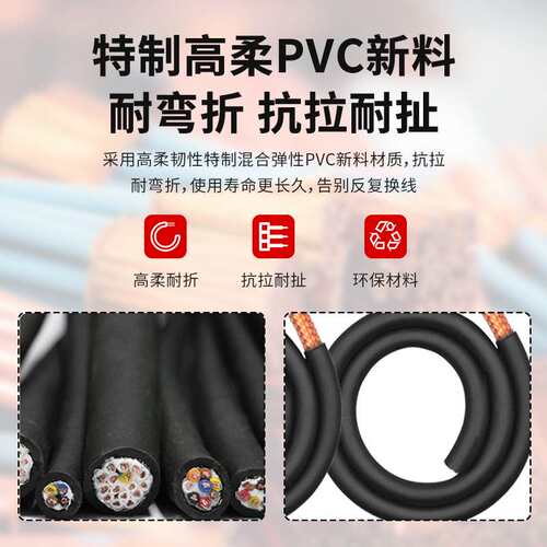 高柔性拖链电缆TRVVP屏蔽特种耐磨电线机器人电缆22 24 26芯联盛
