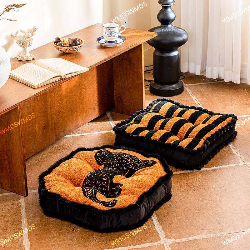 老钱风豹子靠垫榻榻米毛边豹纹椅子坐垫加厚飘窗茶几久坐地上屁垫