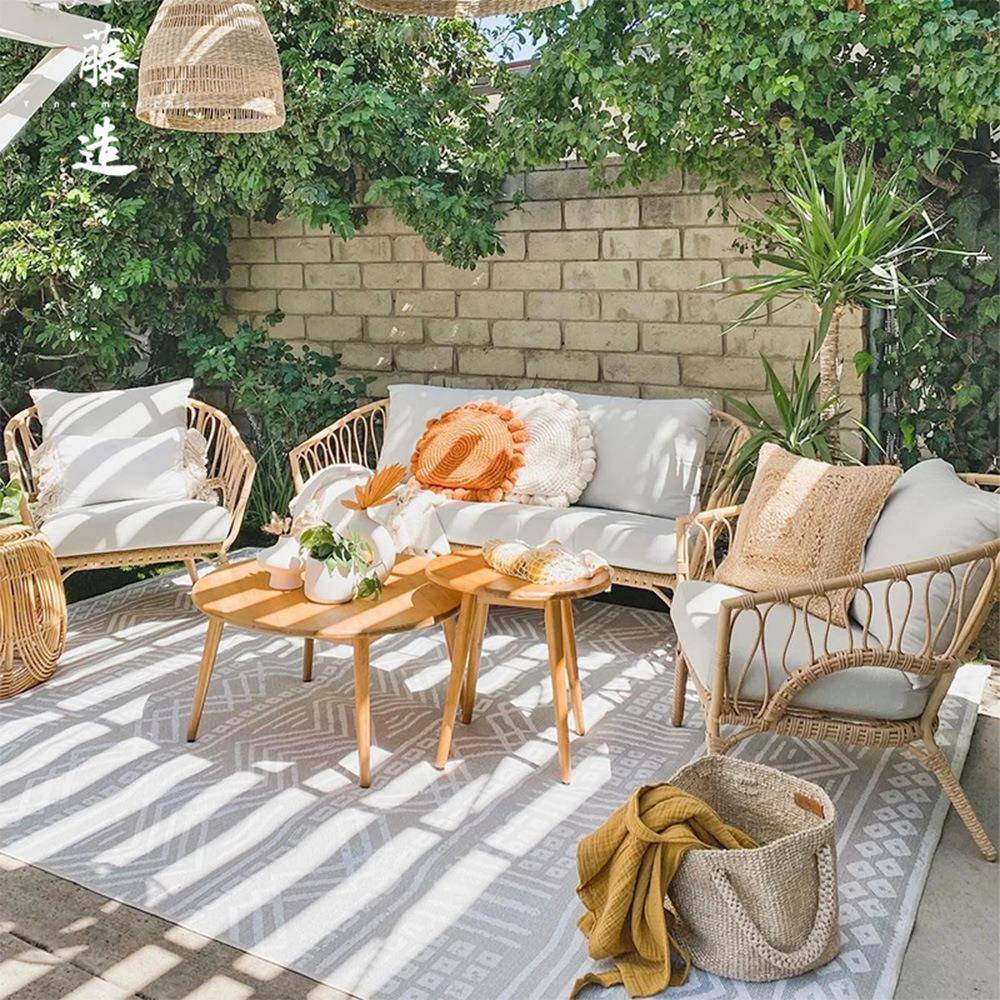 户外沙发藤椅防水庭院露天组合阳台竹编休闲露台藤艺茶几藤编椅子