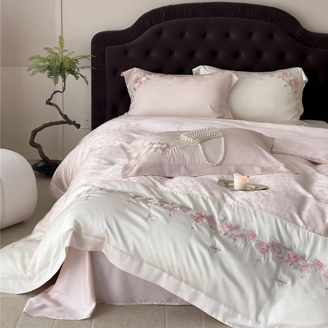 田园风花卉刺绣丝滑凉感透气床品兰精莱赛尔天丝四件套诗行玫瑰2