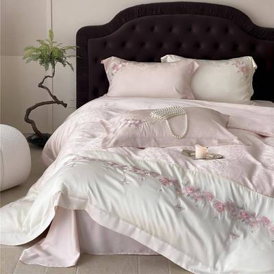 田园风花卉刺绣丝滑凉感透气床品兰精莱赛尔天丝四件套诗行玫瑰2