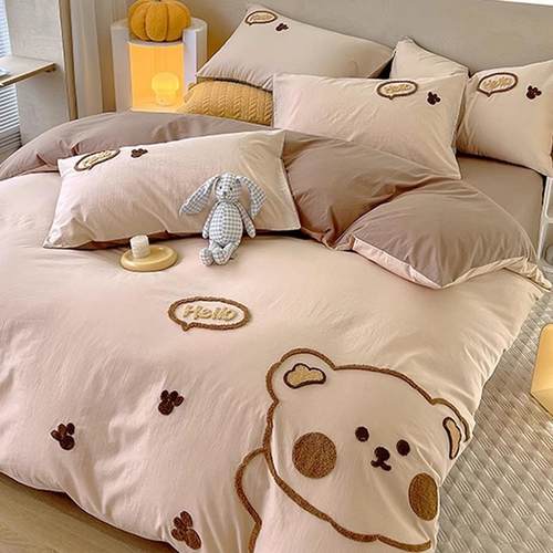 可爱水洗棉纯棉床上四件套全棉床品儿童女被套宿舍床单三件套床笠