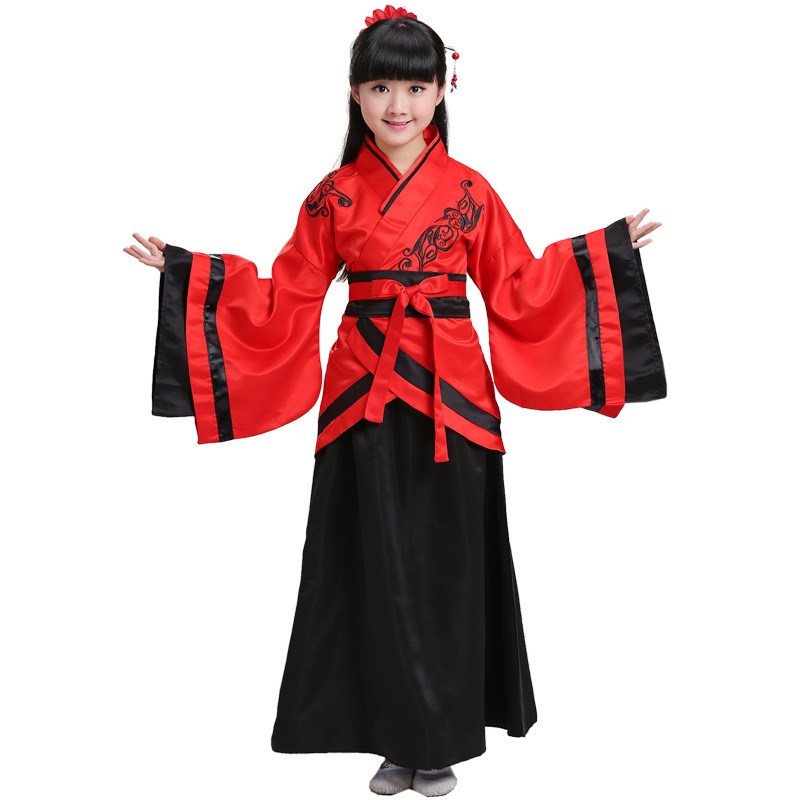 儿童古装汉服国学书童服装男女童古筝表演三字经弟子规朗诵演出服