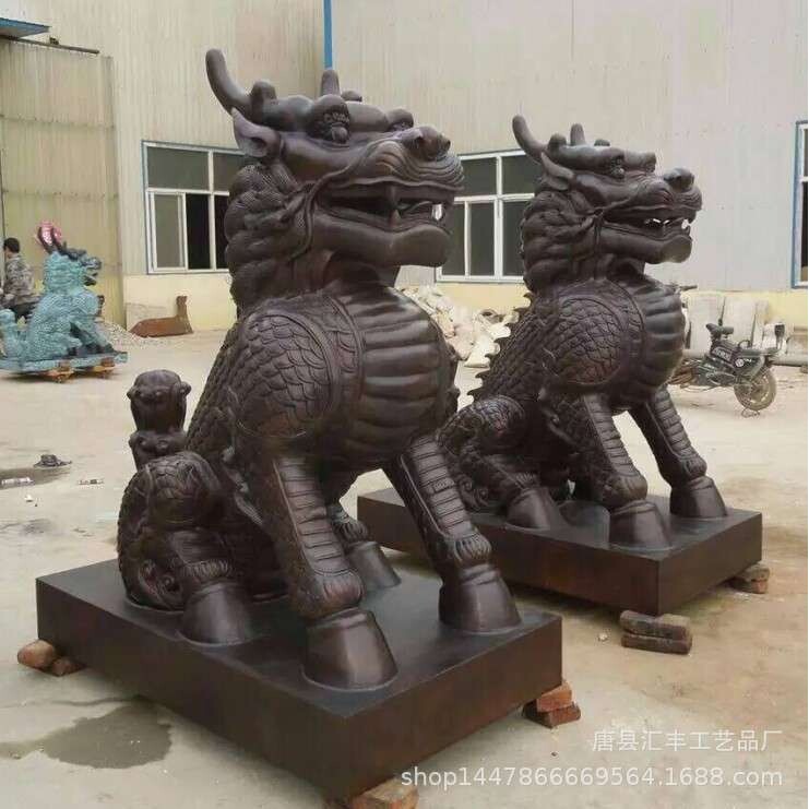 大型铜麒麟雕塑酒店公司门口铜麒麟 风水铜麒麟纯铜貔貅铸铜狮子