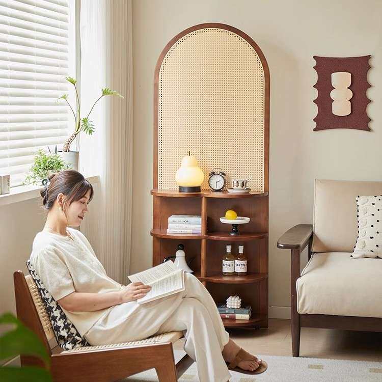实木藤编屏风隔断置物架可移动客厅入户玄关遮挡家用卧室花架座屏
