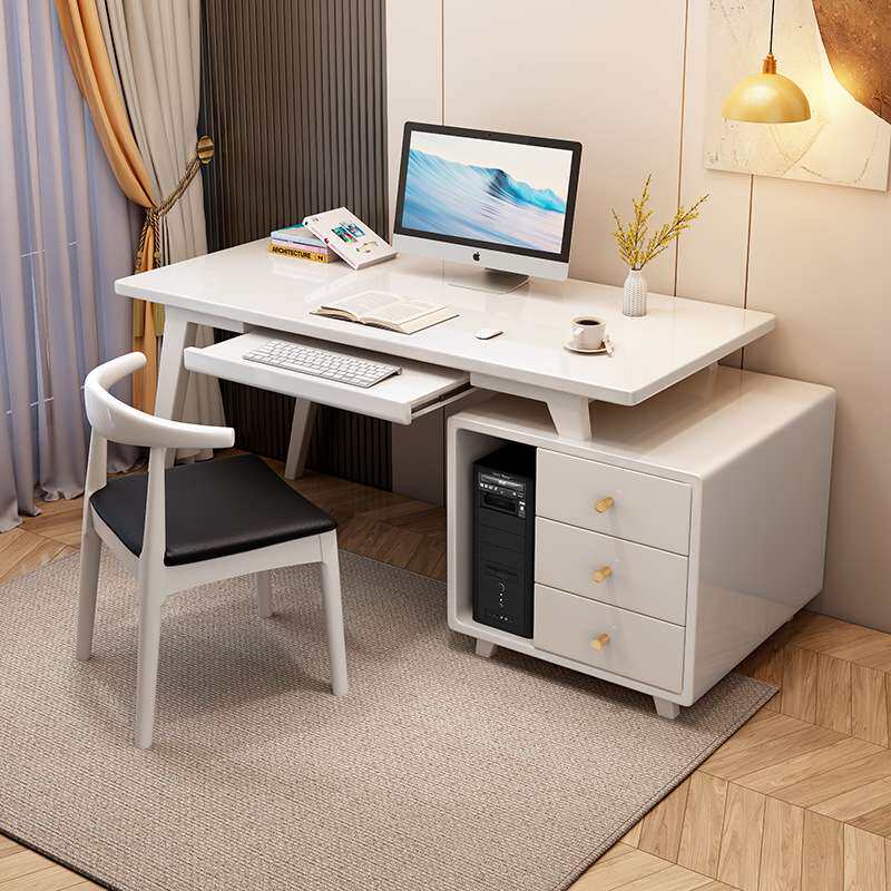 简约现代实木电脑桌台式家用带键盘托轻奢书桌意式极简简易办公桌