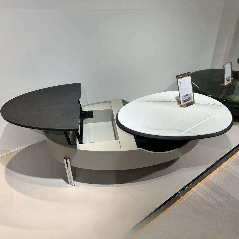 客厅微晶石多功能茶几椭圆形茶几台面旋转茶几多功能设计感茶几