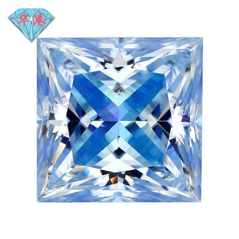 华港宝石 正方直角海蓝莫桑石裸石戒面 浅蓝色莫桑钻裸钻公主方