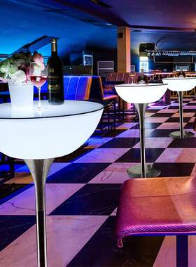 户外LED圆形发光桌子简约KTV清吧咖啡奶茶店酒吧高脚桌小吧台桌椅