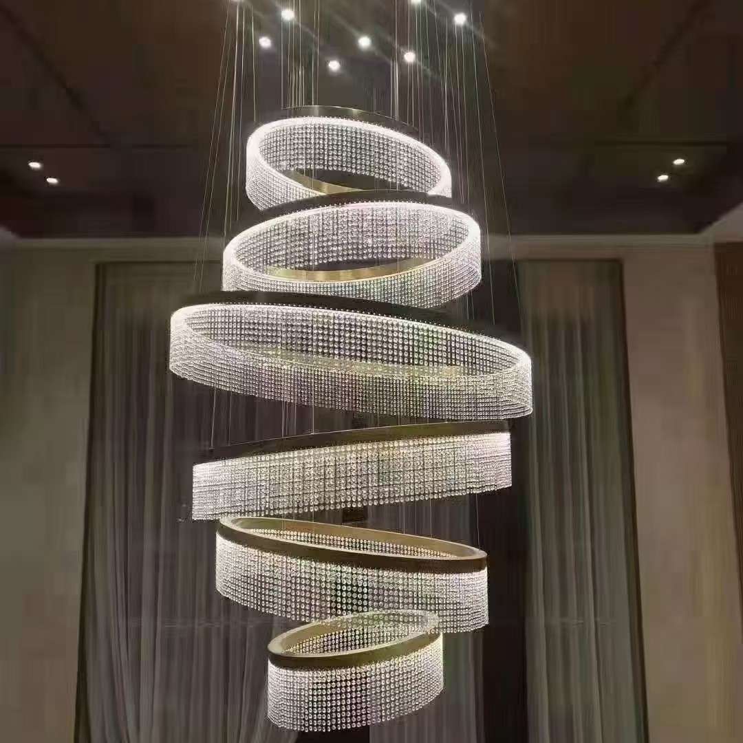水晶灯中山客厅复式楼楼梯家装法式轻奢简约照明主吊灯灯饰灯具灯