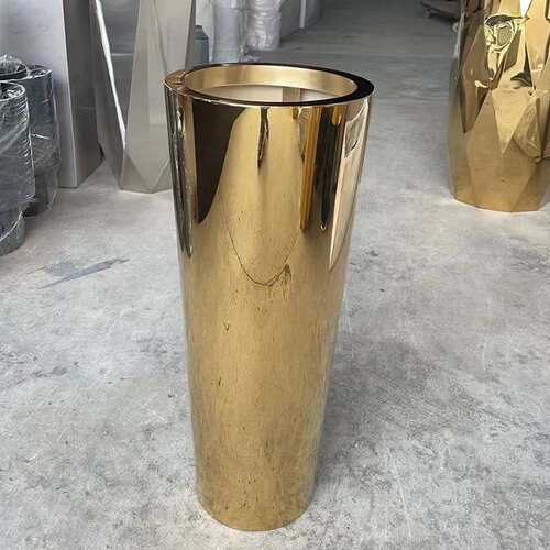 不锈钢金属镀金花箱商场室内圆形花瓶售楼部酒店别墅户外装饰花器