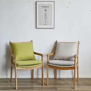 北欧红橡木沙发椅巴顿扶手椅家用靠背椅带扶手餐椅咖啡厅椅子实木