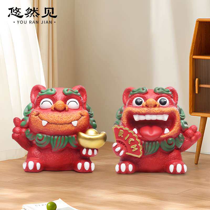 中式福狮喜庆风狮爷醒狮装饰闽南泉州旅游文创纪念品树脂家居摆件