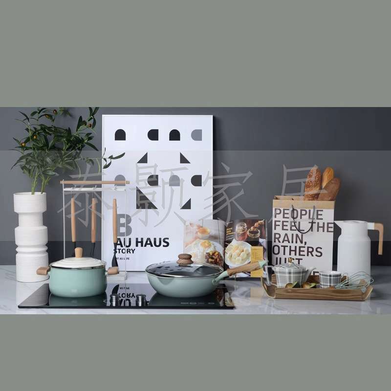 北欧简约样板间全屋设计展厅厨房橱柜台面锅厨具仿真软装饰品摆件