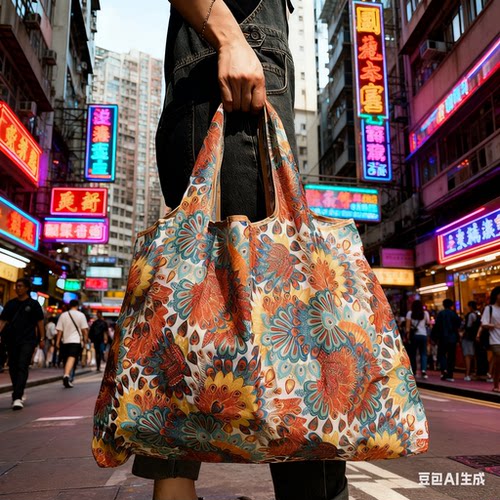 工厂现货大号大容量单肩便携可折叠环保购物袋卡通旅行买菜包台湾