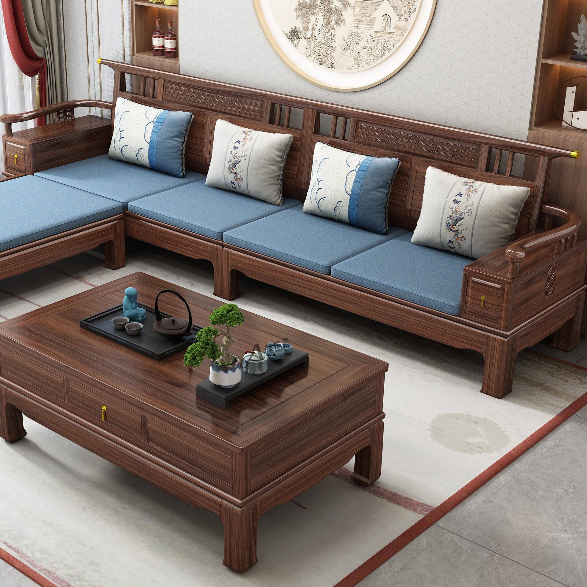 新中式乌金木实木沙发组合客厅大户型轻奢储物高端别墅中国风家具