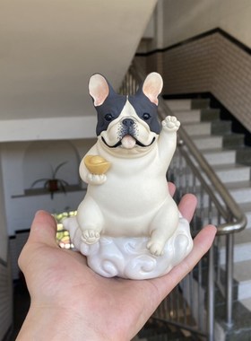 斗牛犬创意陶瓷手工陶艺桌面摆件法斗招财狗礼物陶器现代