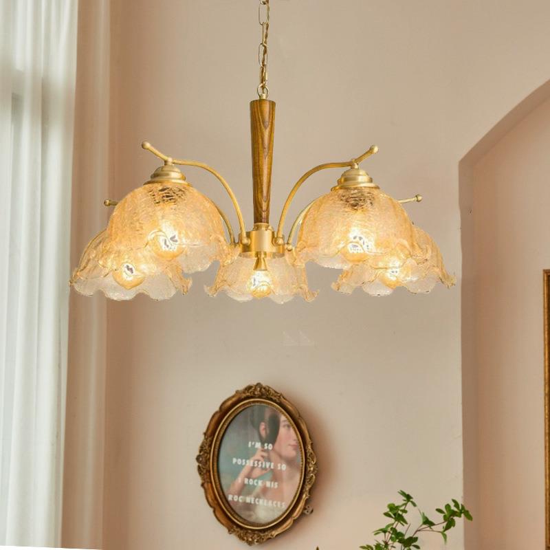 法式田园实木客厅吊灯复古餐厅吊灯法式vintage民宿卧室全铜灯具