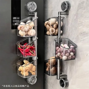 旋转多层葱姜蒜收纳盒吸盘置物架壁挂式 生姜大蒜挂篮收纳神器