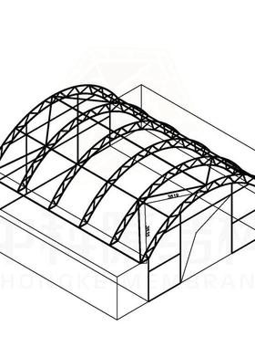 c3040双桁架圆顶集装箱庇护所热镀锌管钢制雨棚PVC膜覆盖雨篷