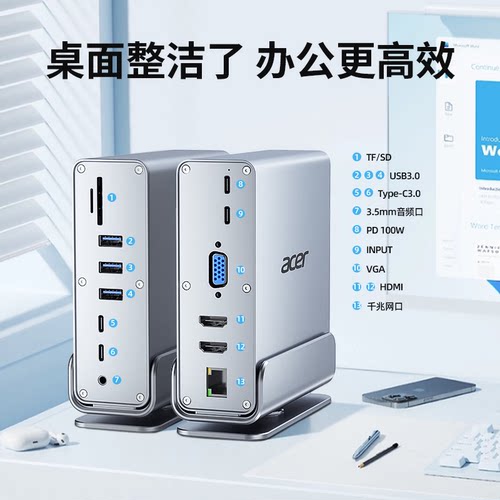 宏碁多功能桌面立式系列TYPE-C转HDMI扩展坞拓展坞  ODK310-VGA版