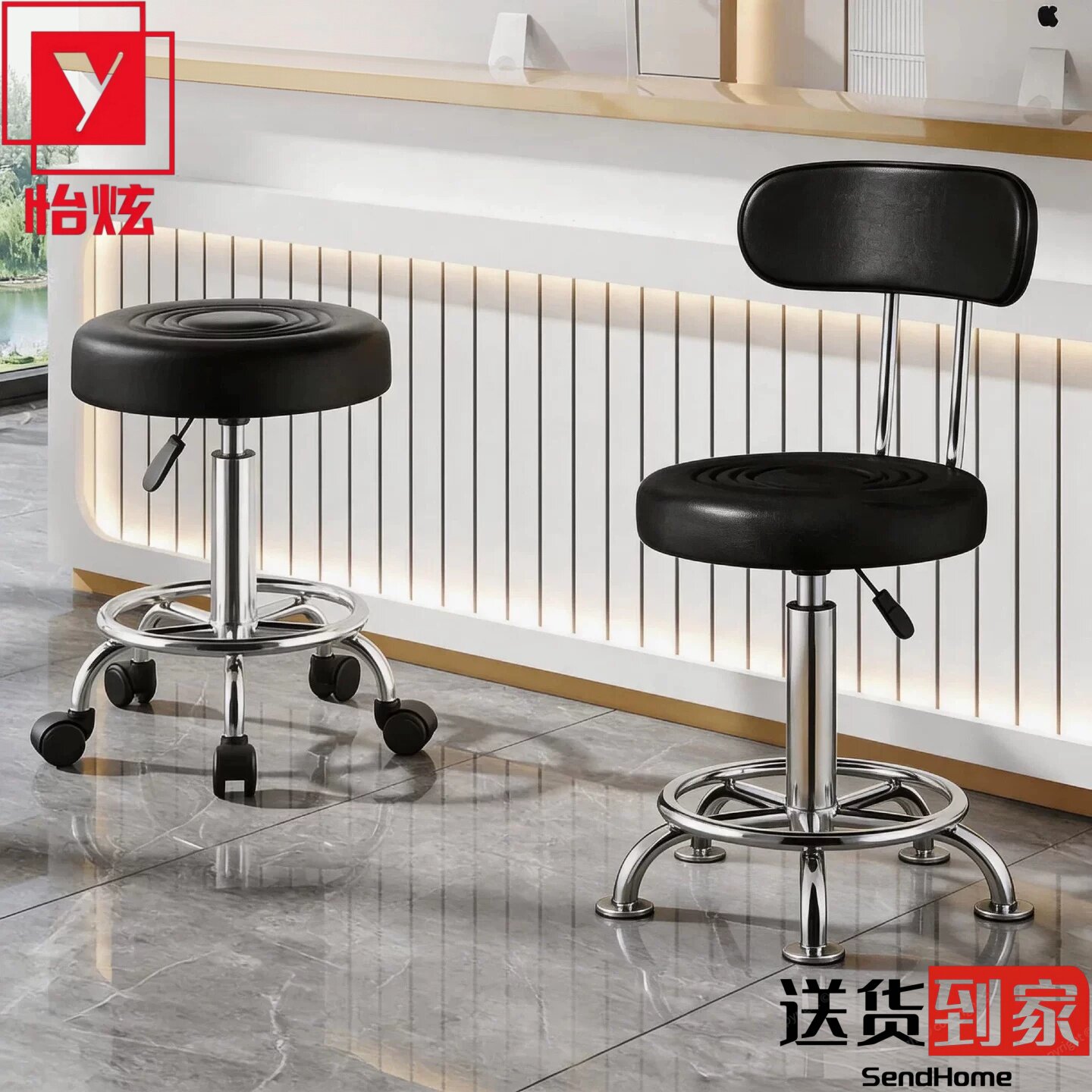 旋转升降不锈钢静音万向轮酒吧椅图片