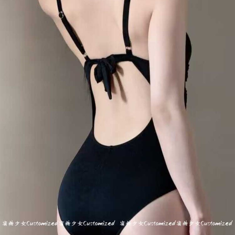 高级感法式复古性感连体三角泳衣女小胸钢托聚拢显瘦温泉度假泳装