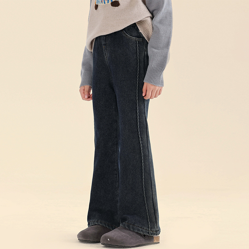 英国Mavid女童加绒牛仔裤微喇裤秋冬2025新款儿童喇叭裤女孩洋气