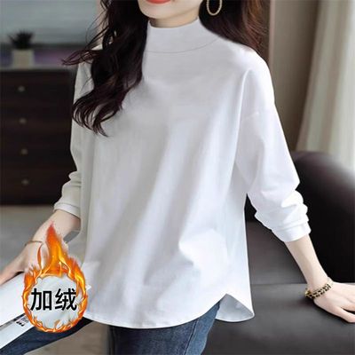 打底衣女内搭高级感可外穿配大衣半高领纯白色纯棉加厚长袖宽松秋