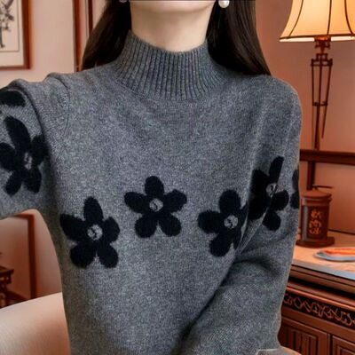 高领打底衫女高端轻奢高级感山茶花厚款毛衣女2026冬季半高领羊毛