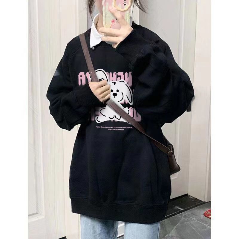 打底卫衣女内搭高级感复古慵懒风圆领卫衣无帽女ins潮秋冬新款设