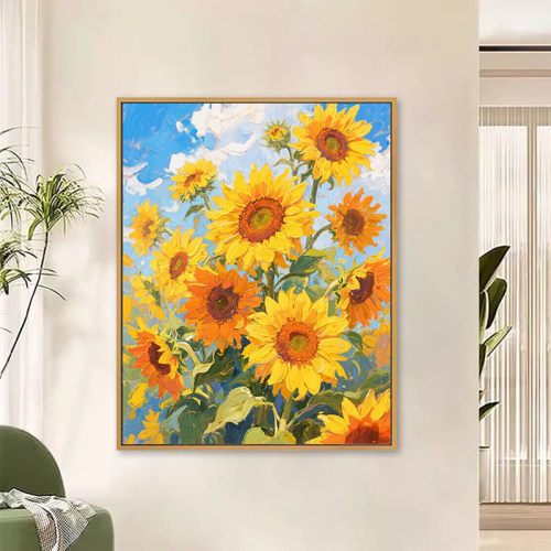 现代简约向日葵装饰画客厅卧室油画风挂画清新治愈系壁画高颜值
